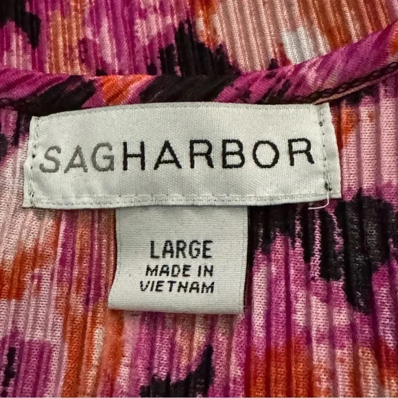 Sag Harbor L Large Shirt Top Pink Abstract Short Sleeve Scoop Neck Layered Look - Picture 5 of 6